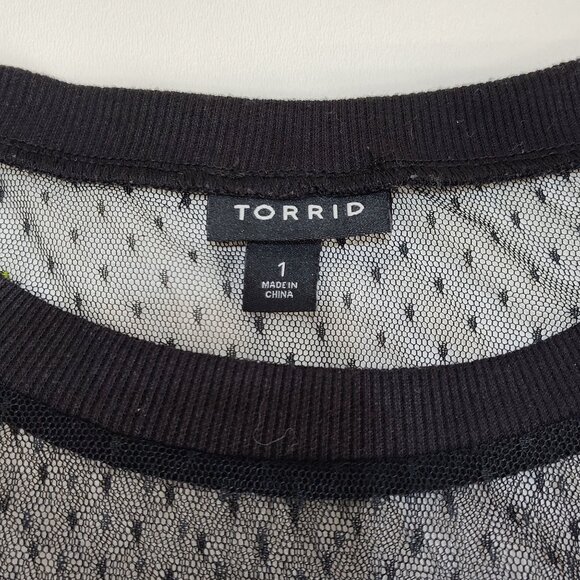 Torrid Black Floral Embroidered Mesh Tunic Top 3/4 Bell Sleeves Women's Size 1 - Picture 3 of 8